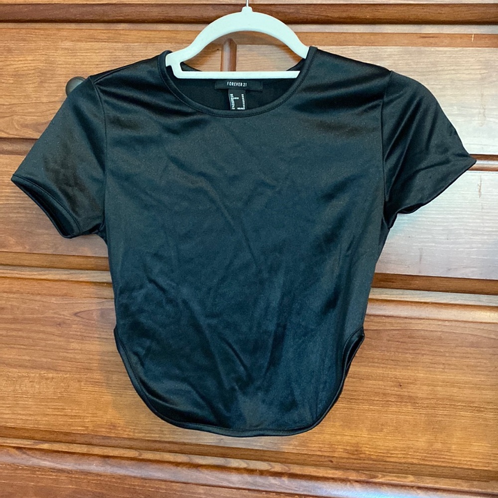 Forever 21 black shiney crop top with bib detail